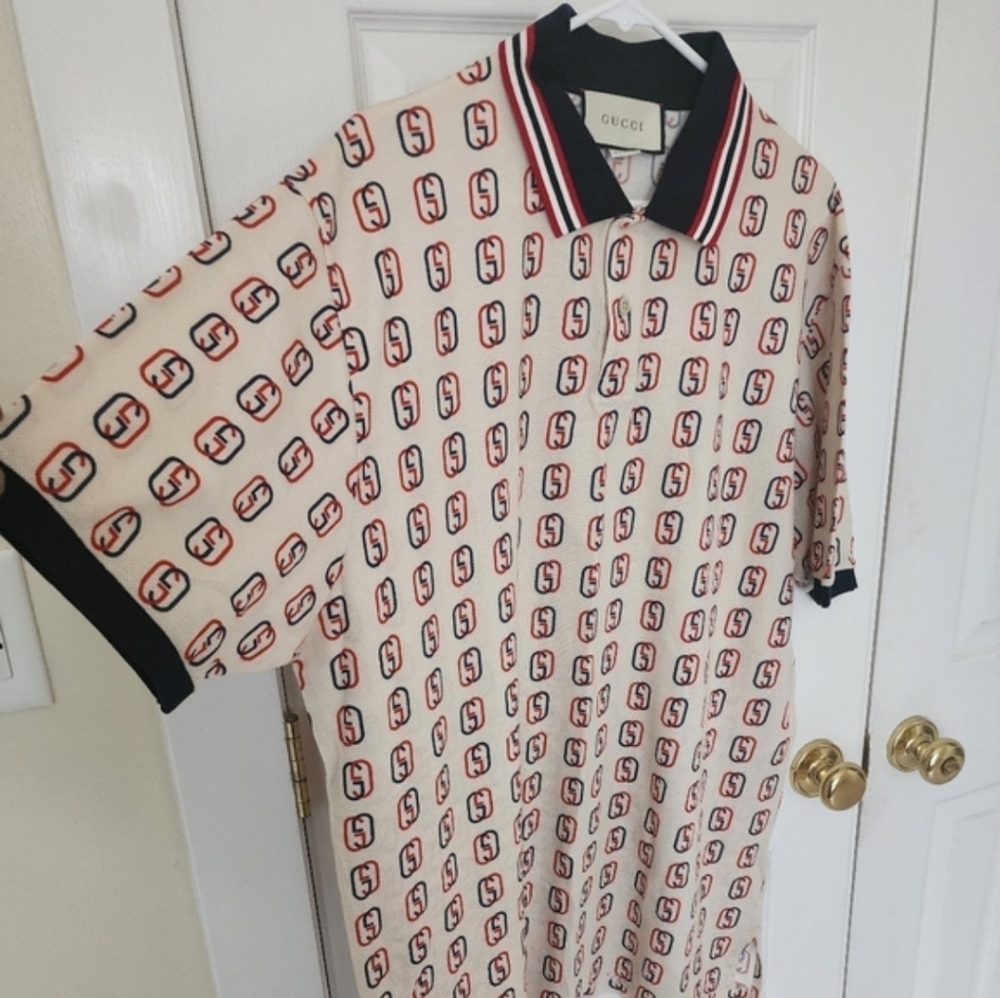 Gucci Logo Print Cotton Pique Polo Shirt - Picture 6 of 9
